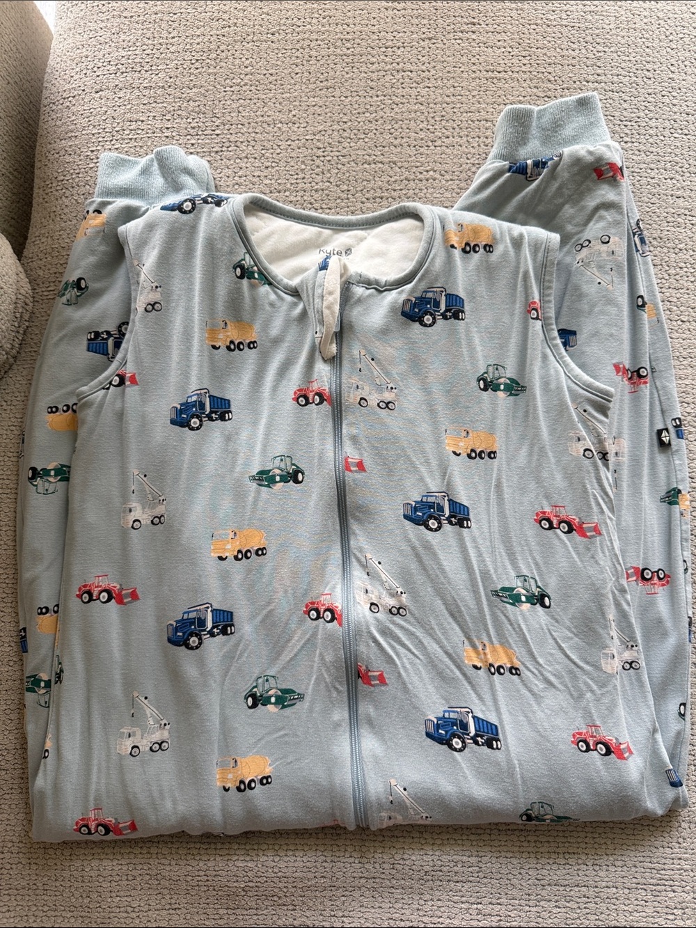 Kyte BABY Light Blue Sleeveless Zip Sleep Sack with Work Truck Print - Picture 5 of 5